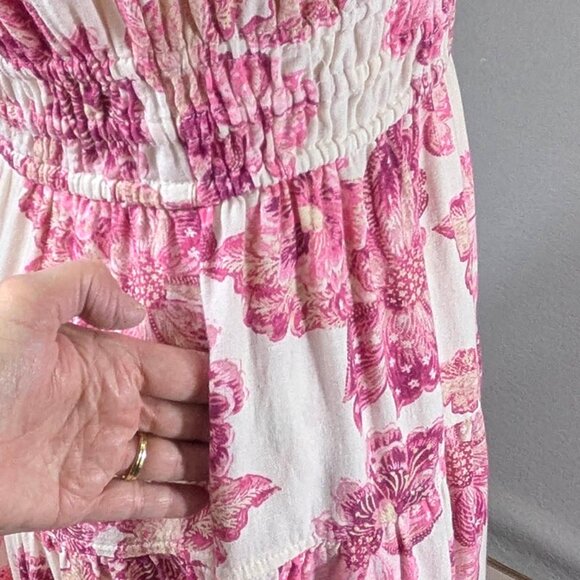 Old Navy Midi Dress Womens Sm Pink Linen Smocked Milkmaid Coquette Cottagecore - Picture 4 of 9